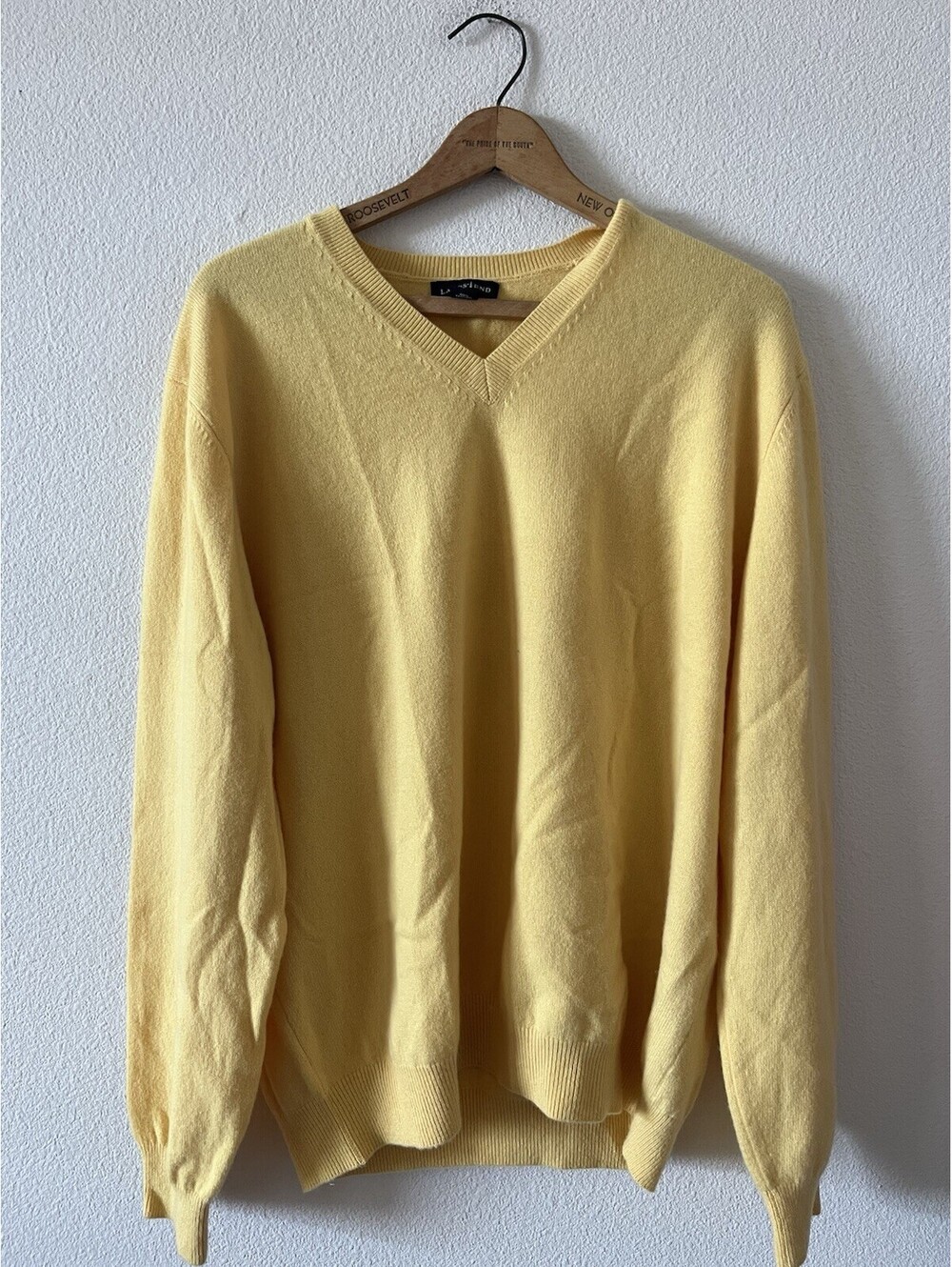 Lands End 100% Cashmere Yellow V-Neck Sweater Size L